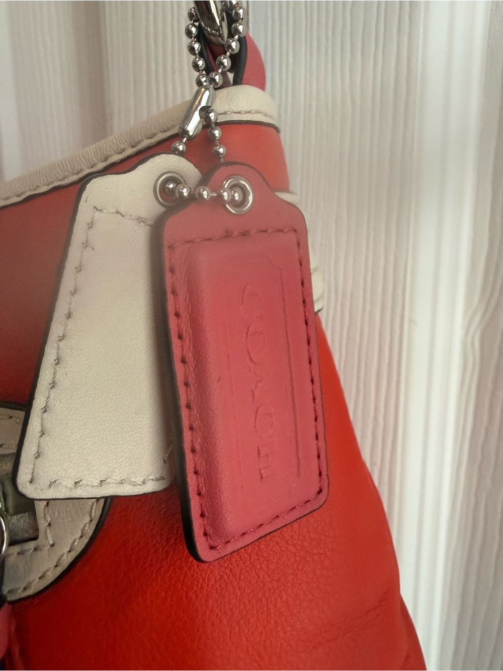 COACH Coral and Cream Leather Shoulder Bag with Silver Hardware - Picture 4 of 9